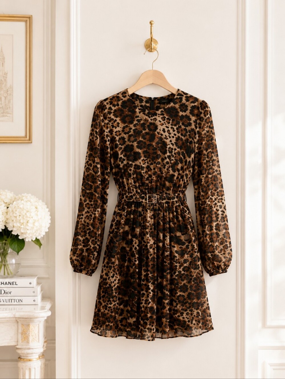 M60 Miss Sixty Leopard Print Belted Dress | Long Sleeve Mini Dress | Size 8 - Picture 6 of 9